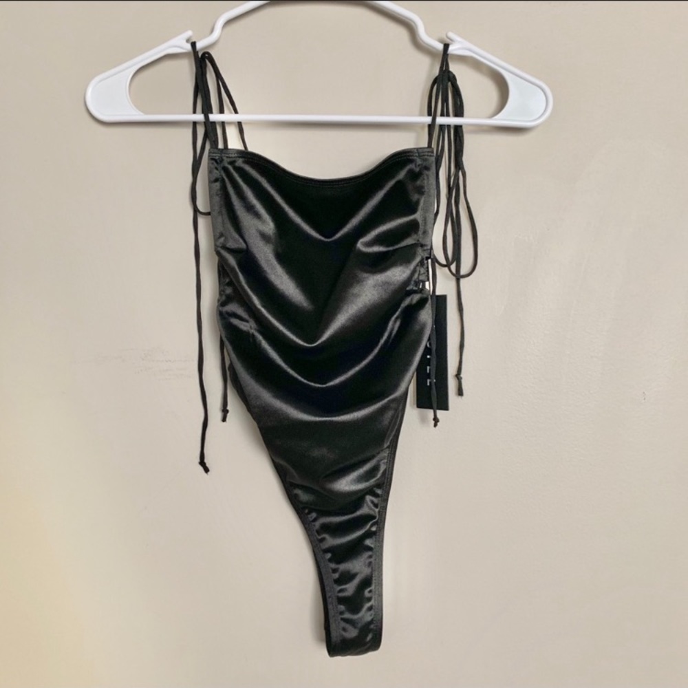 LATI LACED UP BODICE IN SATIN BLACK